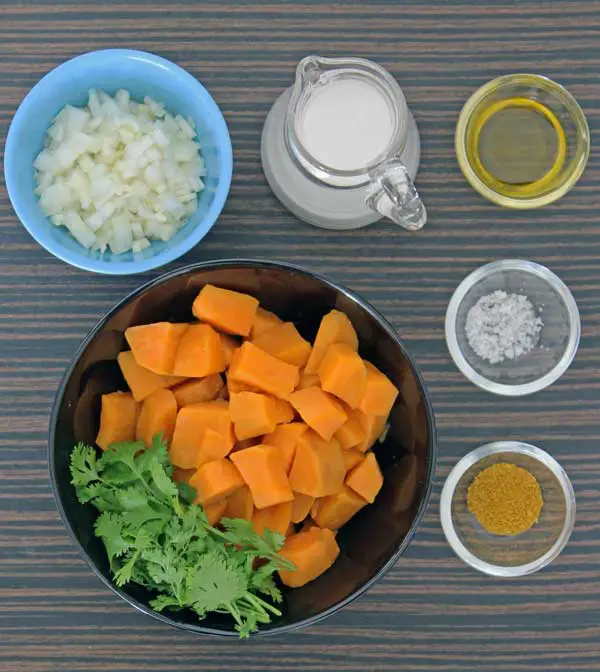 Ingredientes para o puré de batata doce