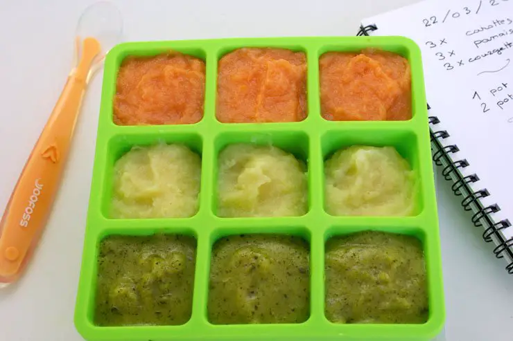 Purées de légumes prêtes à congeler dans un bac à glaçon sans BPA