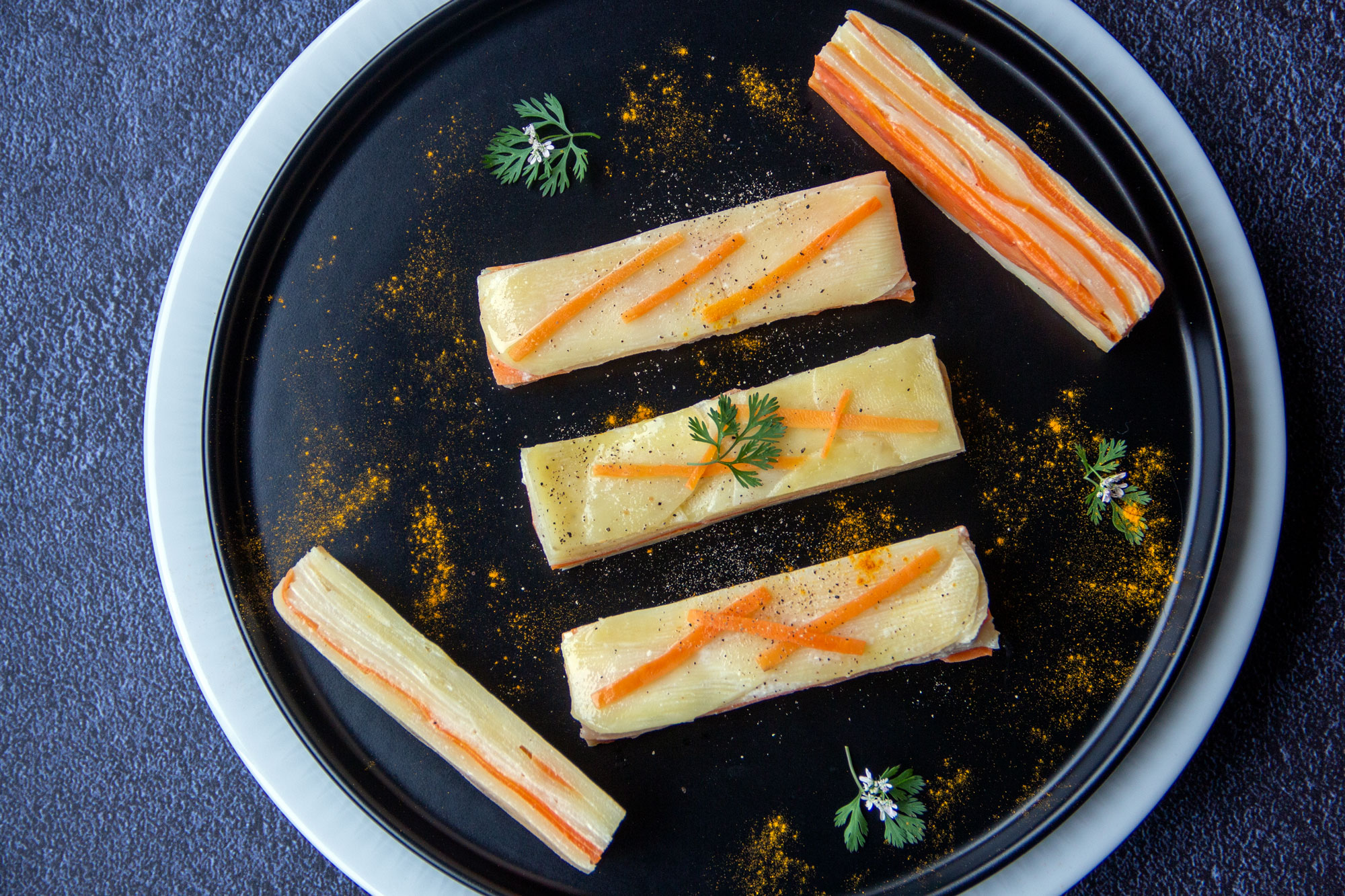 Millefeuilles aux 3 légumes racines